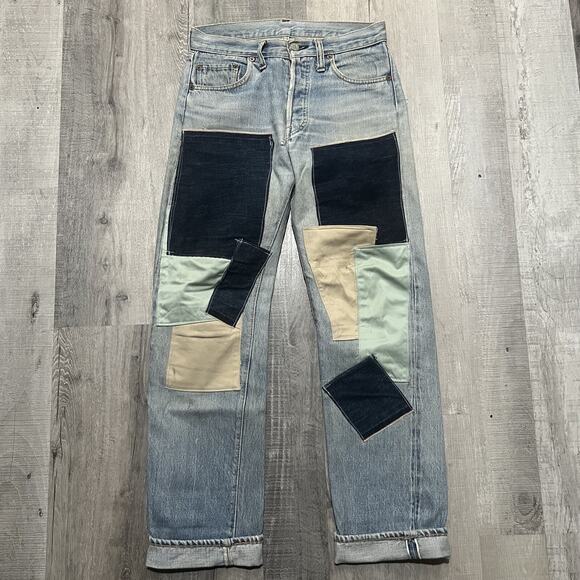 VTG 70s Levis 501 Patchwork Selvedge Hippie Patched USA Custom Denim USA Jeans - Picture 1 of 7